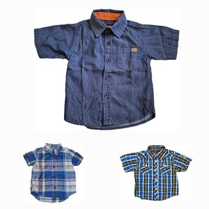 Little Boys Short-Sleeve Blue Button-Up Shirts–Bundle of 3, Size 2T & 24M - EUC